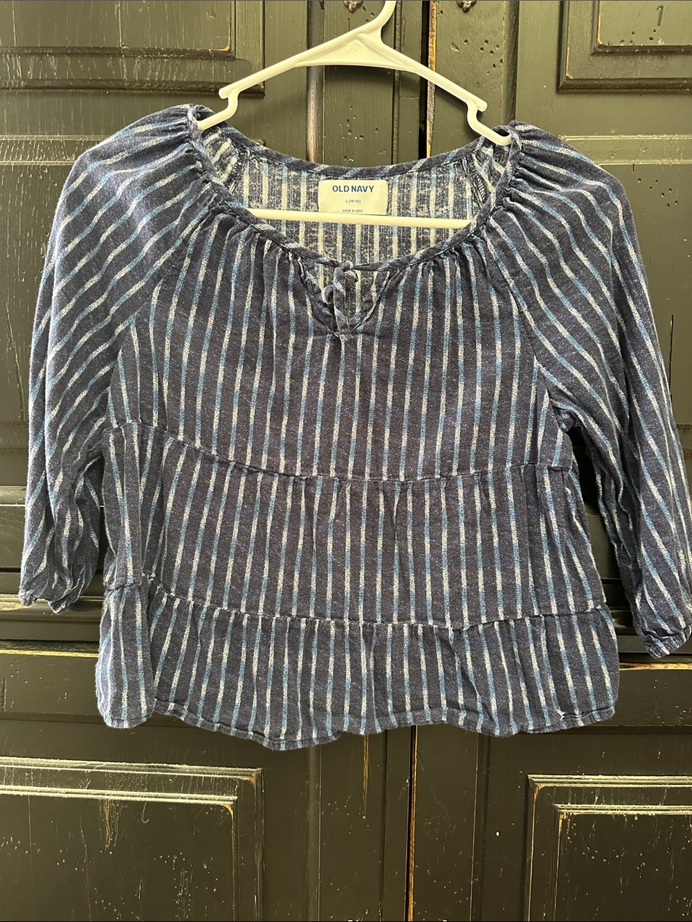 Girls Old Navy Navy Blue and White Striped Peasant Blouse, Large